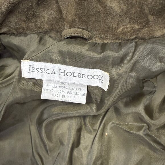 Y2K Jessica Holbrook Suede Jacket Olive Green Button Front Leather Size S Small - Picture 14 of 15